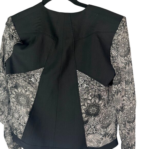 Helmut Lang Black Wool Silk Lightweight Blazer Sheer Floral Sleeves Size 4 - Picture 11 of 13